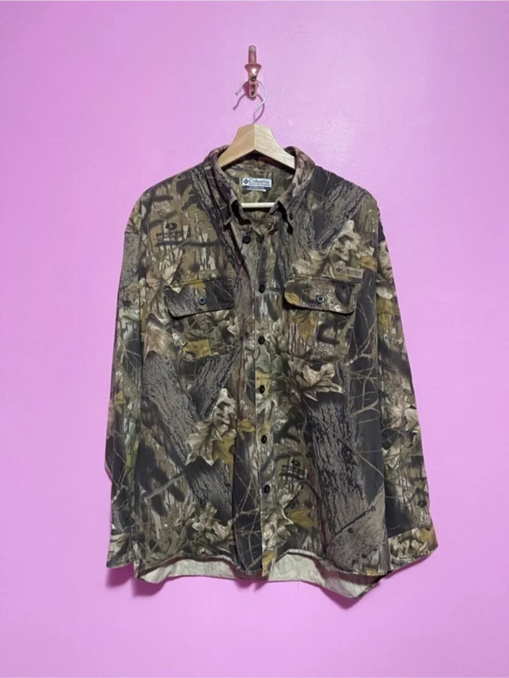 Vintage Columbia Mossy Oak Break Up Camo Shirt Button Down‎ Hunting Men’s XL